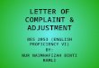 Letter of Complaint & Adjustment