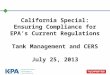 California Special: Ensuring Compliance for EPA’s Current Regulations