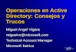 Operaciones en Active Directory: Consejos y Trucos Miguel Angel Vigara miguelvs@microsoft.com Technical Account Manager Microsoft Ibérica
