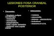 LESIONES FOSA CRANEAL POSTERIOR Frecuentes: - Neoplasia maligna nasofaringea - metstasis - meningioma, - paraganglioma, - bulbo yugular asimetrico - trombosis