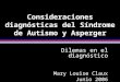 Consideraciones diagnósticas del Síndrome de Autismo y Asperger Dilemas en el diagnóstico Mary Louise Claux Junio 2006