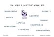 VALORES INSTITUCIONALES COMPROMISO HONESTIDAD SOLIDARIDAD RESPETO ORDEN LEALTAD FRATERNIDAD LIBERTAD LIDERAZGO EQUIDAD ITESU 2009 Valores institucionales