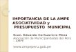 IMPORTANCIA DE LA AMPE ASOCIATIVIDAD y PRESUPUESTO MUNICIPAL Econ. Eduardo Carhuaricra Meza Asociación de Municipalidades del Perú – AMPE 
