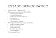 ESTADO DEMOCRÁTICO Democracia y liberalismo Estado democrático en CE 1978 –Constitución abierta –Soberanía popular –Democracia representativa –Pluralismo