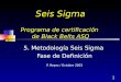 1 Seis Sigma Programa de certificación de Black Belts ASQ 5. Metodología Seis Sigma Fase de Definición P. Reyes / Octubre 2003
