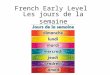 French Early Level Les jours de la semaine Early Level Significant Aspects of Learning Explore and recognise patterns and sounds of the language. Listen
