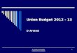 Union Budget 2012 - 13 D Arvind D Arvind & Associates Chartered Accountants 1