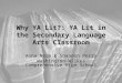Why YA Lit?: YA Lit in the Secondary Language Arts Classroom Anna Nero & Shannon Perry Washington-Wilkes Comprehensive High School