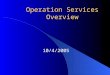 Operation Services Overview 10/4/2005. Organization Director of OPS -Ken Mannon Building Systems and Energy Mgmt Steve Strickland Real Estate Services