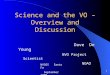 1 Science and the VO – Overview and Discussion Dave De Young NVO Project Scientist NOAO NVOSS Santa Fe September 2008