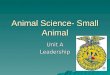 Animal Science- Small Animal Unit A Leadership. Essential Standard 1.00 Demonstrate leadership qualities through participation in the small animal care