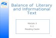 Balance of Literary and Informational Text Module 3 K-2 Reading Cadre 1