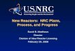 New Reactors: NRC Plans, Process, and Progress David B. Matthews Director Division of New Reactor Licensing February 28, 2008