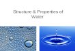 Structure & Properties of Water. STRUCTURE OF WATER POLAR MOLECULE CAPILLARY ACTION SURFACE TENSION UNIVERSAL SOLVENT COHESION ADHESION DENSITY BUOYANCY