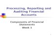 1 Processing, Reporting and Auditing Financial Accounts Components of Financial Statements Week 1