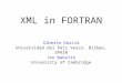 Alberto García Universidad del País Vasco, Bilbao, SPAIN Jon Wakelin University of Cambridge XML in FORTRAN