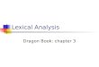 Lexical Analysis Dragon Book: chapter 3. Compiler structure Lexical analyzer Syntax analyzer Semantic analyzer Intermediate code generator Code optimizer