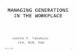 APIPA 20101 MANAGING GENERATIONS IN THE WORKPLACE Jeanne H. Yamamura CPA, MIM, PHD