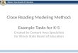 Close Reading Modeling Method: Example Tasks for K-5 Created by Content Area Specialists for Illinois State Board of Education