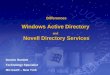Differences Windows Active Directory and Novell Directory Services Donnie Hamlett Technology Specialist Microsoft – New York