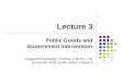 Lecture 3 Public Goods and Government intervention Suggested Readings: Connolly & Munro, The economics of the public sector, chapter 4