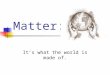 Matter: It’s what the world is made of. What is matter? Matter is anything that has mass and takes up space