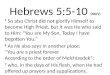 Hebrews 5:5-10 (NKJV) 5 So also Christ did not glorify Himself to become High Priest, but it was He who said to Him: “You are My Son, Today I have begotten