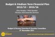 Budget & Medium Term Financial Plan 2012/13 – 2015/16 Budget & Finance Overview & Scrutiny Committee 8 th November 2011 Clive Heaphy / Mick Bowden Finance