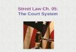 Street Law Ch. 05: The Court System. Ch. 01: Kinds of Laws Key Terms Criminal Laws Felonies Misdemeanors Civil Laws Plaintiff Defendant Prosecutor Beyond