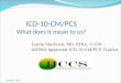 October, 2012 ICD-10-CM/PCS What does it mean to us? Lynda Starbuck, MS, RHIA, C-CDI AHIMA Approved ICD-10-CM/PCS Trainer