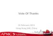 Vote Of Thanks 25 February 2011 Hong Kong SAR, China