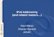 1 IPv6 Addressing (and related matters…) Paul Wilson Director General APNIC