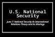 U.S. National Security June 7: National Security As International Relations Theory and As Ideology