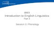 BM3 Introduction to English Linguistics Part II Session 3: Phonology
