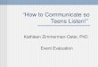 “How to Communicate so Teens Listen!” Kathleen Zimmerman-Oster, PhD Event Evaluation