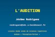 L'AUDITION Jérôme Rodrigues rodrigues@idc.u-bordeaux2.fr Licence 3ième année de Sciences Cognitives module « Perception/Action »