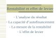 Rentabilité et effet de levier - Lanalyse du résultat - La capacité dautofinancement - La mesure de la rentabilité - Leffet de levier