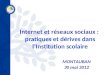 1 Internet et réseaux sociaux : pratiques et dérives dans lInstitution scolaire MONTAUBAN 30 mai 2012