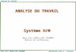 Marc-Eric BOBILLIER CHAUMON Université Lyon 2 – Institut de Psychologie1 Analyse du Travail ANALYSE DU TRAVAIL Système H/M Marc-Eric BOBILLIER CHAUMON