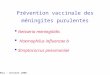 UBx2 – Octobre 2008 Prévention vaccinale des méningites purulentes Neisseria meningitidis Haemophilus influenzae b Streptococcus pneumoniae