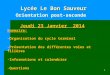 1 Lycée Le Bon Sauveur Orientation post-seconde Jeudi 23 Janvier 2014 Sommaire: -Organisation du cycle terminal -Présentation des différentes voies et