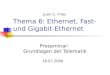 Thema 6: Ethernet, Fast- und Gigabit-Ethernet Proseminar: Grundlagen der Telematik 18.07.2000 Juan C. Fries