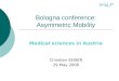 Bologna conference: Asymmetric Mobility Medical sciences in Austria Christian SEISER 29 May 2008