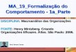 MA_19_Formalização do Comportamento - 1a_Parte1 DISCIPLINA: Macroanálise das Organizações FONTE: Henry Mintzberg. Criando Organizações Eficazes. Atlas