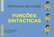 Elementos da oração FUNÇÕES SINTÁCTICAS Ano Lectivo 2008-2009 Língua Portuguesa, 9ºAno Prof. António Alves