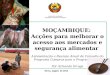REPÚBLICA DE MOÇAMBIQUE MINISTÉRIO DA INDÚSTRIA E COMÉRCIO Roma, Janeiro de 2013 MOÇAMBIQUE: Acções para melhorar o acesso aos mercados e segurança alimentar