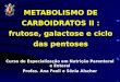 METABOLISMO DE CARBOIDRATOS II : frutose, galactose e ciclo das pentoses Curso de Especialização em Nutrição Parenteral e Enteral Profas. Ana Feoli e Sônia