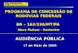 PROGRAMA DE CONCESSÃO DE RODOVIAS FEDERAIS BR – 163/230/MT/PA AUDIÊNCIA PÚBLICA 17 de Maio de 2005 Nova Mutum - Santarém