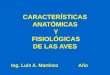 CARACTERÍSTICAS ANATÓMICAS Y FISIOLÓGICAS DE LAS AVES Ing. Luís A. Martínez Año