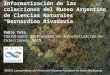 Informatización de las colecciones del Museo Argentino de Ciencias Naturales Bernardino Rivadavia Pablo Teta Coordinador de Procesos de Informatización